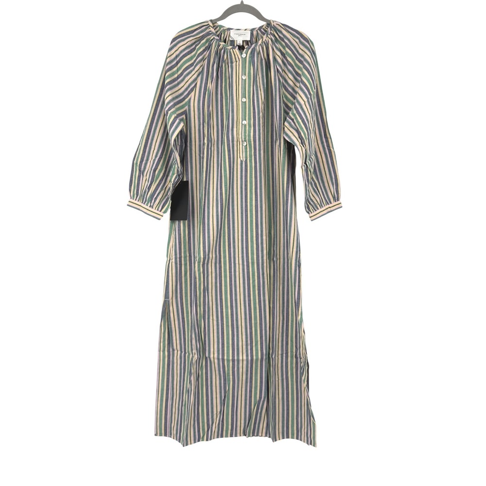 Pomander Place Heidi Maxi Shirt Dress Large Multi Zephyr‎ Stripe Cotton